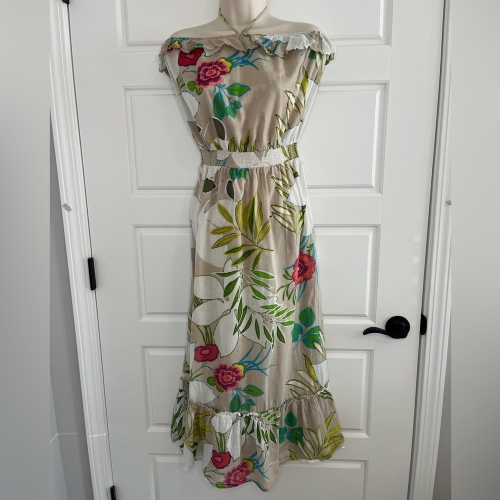 Old Navy Strapless Floral Ruffle Maxi Dress Neck Ties Sleeveless Boho Size L